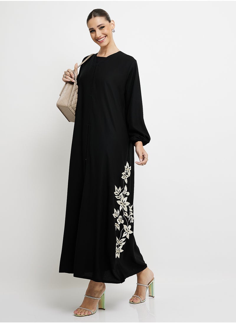 Embellished Abaya with Embroidery Elastic Sleeves