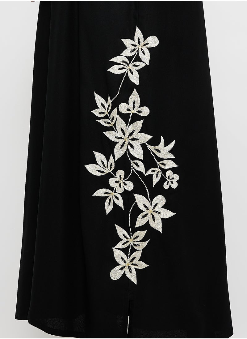 Embellished Abaya with Embroidery Elastic Sleeves