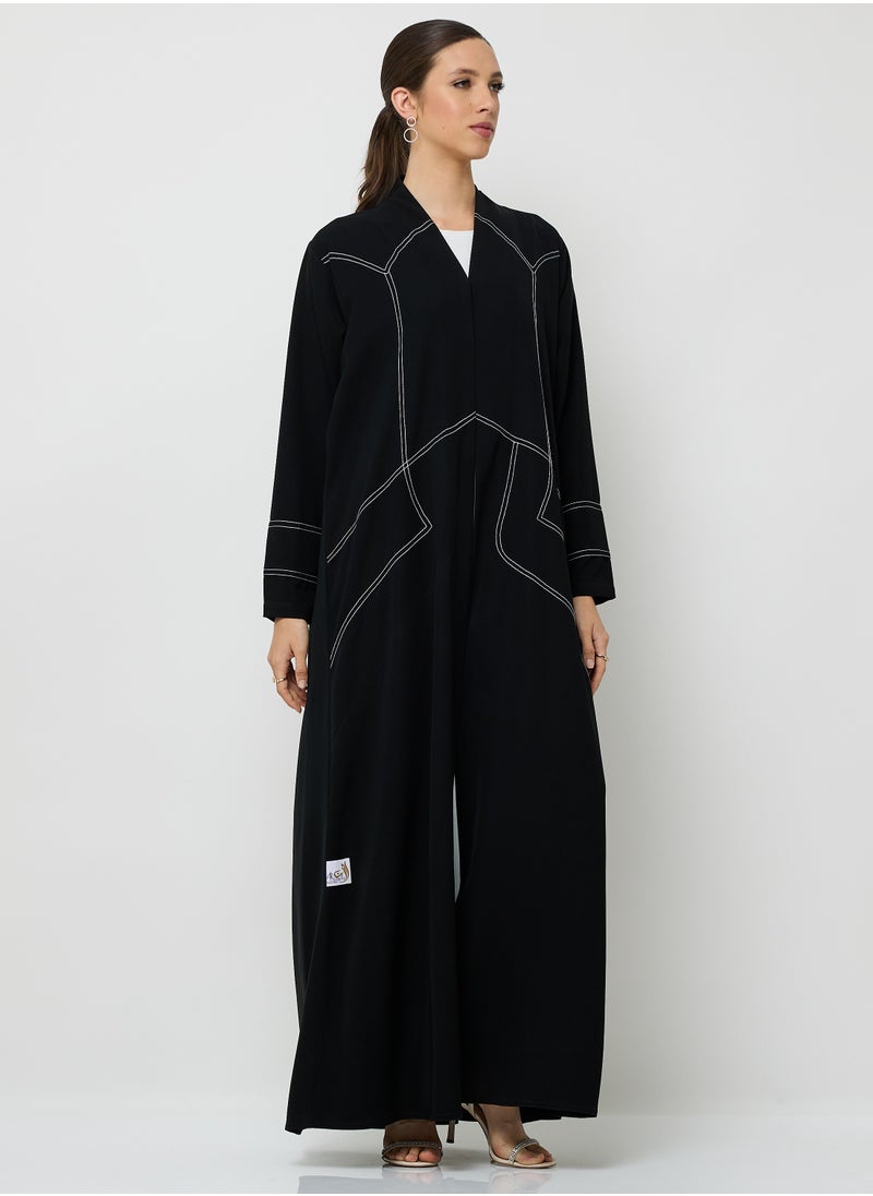 Black Abaya with Line Embroidery Design