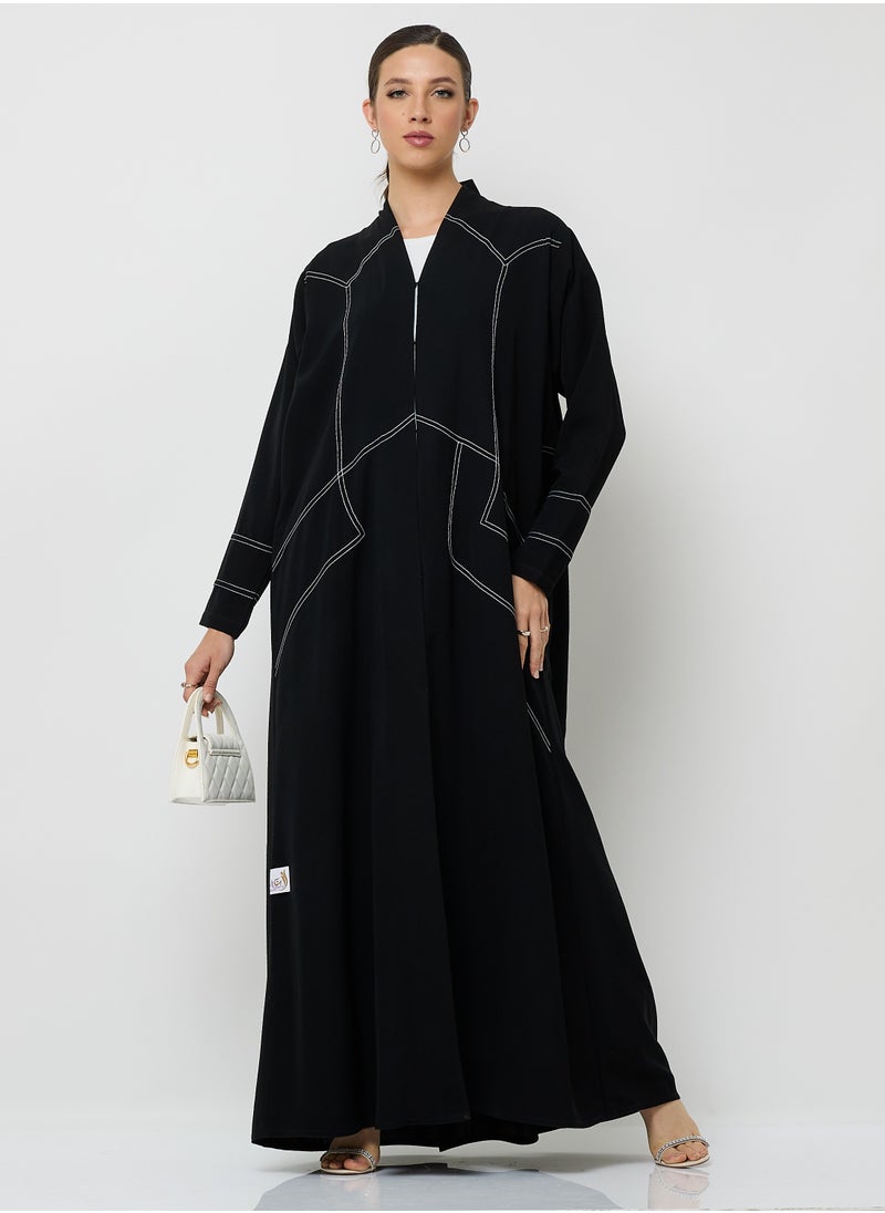 Black Abaya with Line Embroidery Design