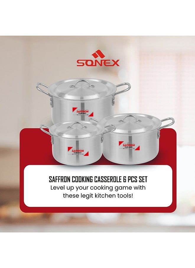 Sonex Saffron High Quality Aluminium Cookware Set 6x8, 3 POTS with S.S Lid, Metal Finish, 13/15/18 Ltr, Diameters 31/33/36 cm – Ultimate Durability and Superior Heat Distribution