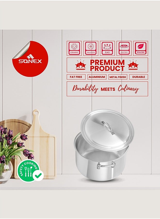 Sonex Saffron High Quality Aluminium Cookware Set 6x8, 3 POTS with S.S Lid, Metal Finish, 13/15/18 Ltr, Diameters 31/33/36 cm – Ultimate Durability and Superior Heat Distribution