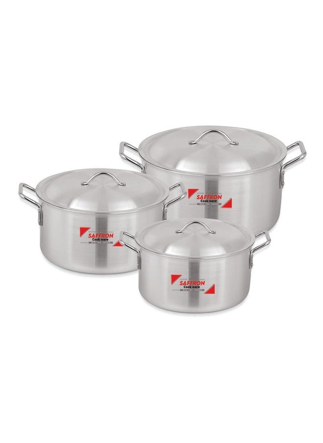 Sonex Saffron High Quality Aluminium Cookware Set 6x8, 3 POTS with S.S Lid, Metal Finish, 13/15/18 Ltr, Diameters 31/33/36 cm – Ultimate Durability and Superior Heat Distribution