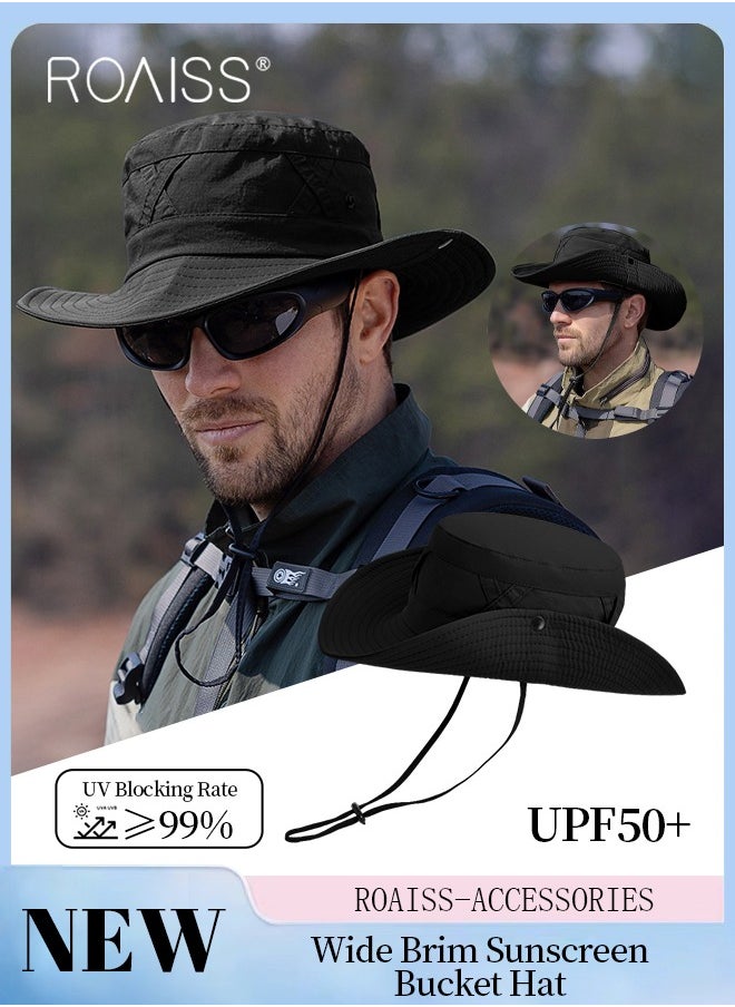 Wide Brim Sunscreen Bucket Hat for Men Women , UPF 50+ Fishing & Bucket Hat Sun Protection Beach Sun Hat for Hiking Camping Safari Adjustable Size