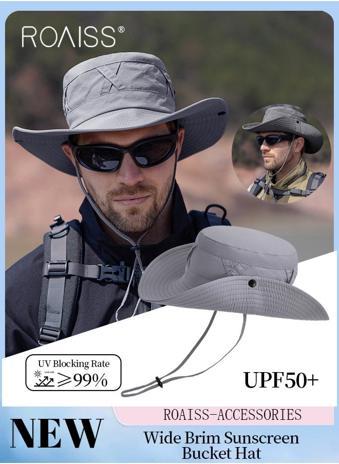 Wide Brim Sunscreen Bucket Hat for Men Women , UPF 50+ Fishing & Bucket Hat Sun Protection Beach Sun Hat for Hiking Camping Safari Adjustable Size