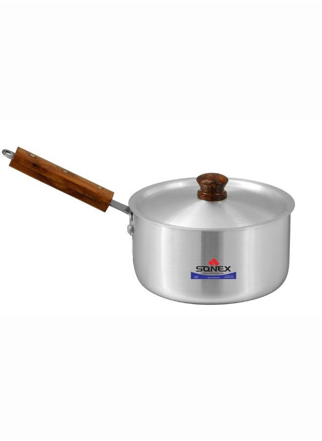 Sonex 3-Piece Sauce Pot Set with Wooden Handles, High-Quality Aluminum, Durable Metal Finish, Ideal for Sauces, Soups, and Stews, Sizes 16/18.5/21 cm, Capacities 2/2.5/3 Liters