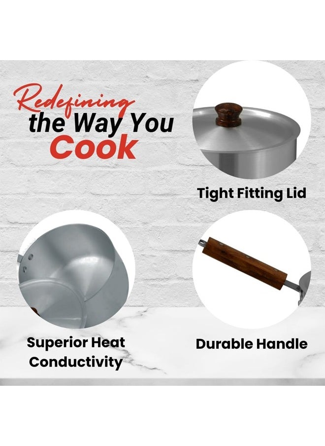 Sonex 3-Piece Sauce Pot Set with Wooden Handles, High-Quality Aluminum, Durable Metal Finish, Ideal for Sauces, Soups, and Stews, Sizes 16/18.5/21 cm, Capacities 2/2.5/3 Liters