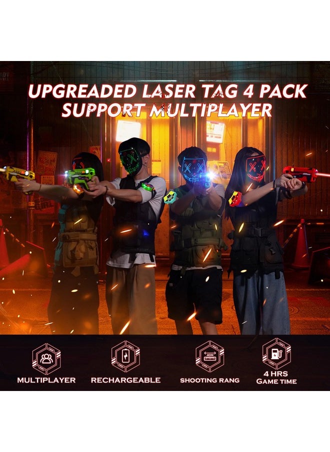 Rechargeable Laser Tag Guns Set - Lazer Tag 4 Players With Receivers, 2.4 Ghz Data Sync Display Laser Game, Infrared Laser Tag Blaster, Indoor Outdoor Toy Gift For Kids Ages 6-14+ Boys Girls