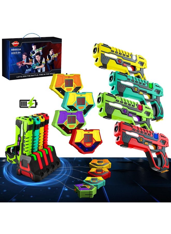 Rechargeable Laser Tag Guns Set - Lazer Tag 4 Players With Receivers, 2.4 Ghz Data Sync Display Laser Game, Infrared Laser Tag Blaster, Indoor Outdoor Toy Gift For Kids Ages 6-14+ Boys Girls