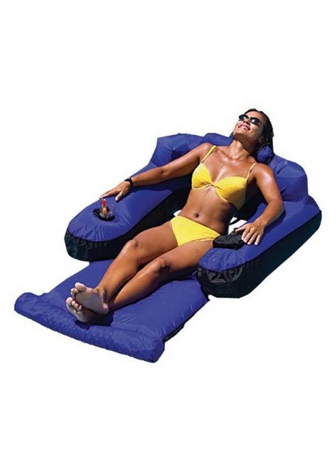 Inflatable Durable Fabric Swimming Pool Floating Lounger Chair With Armrest, Backrest, And Built-In Cupholder For Adults And Kids, Blue