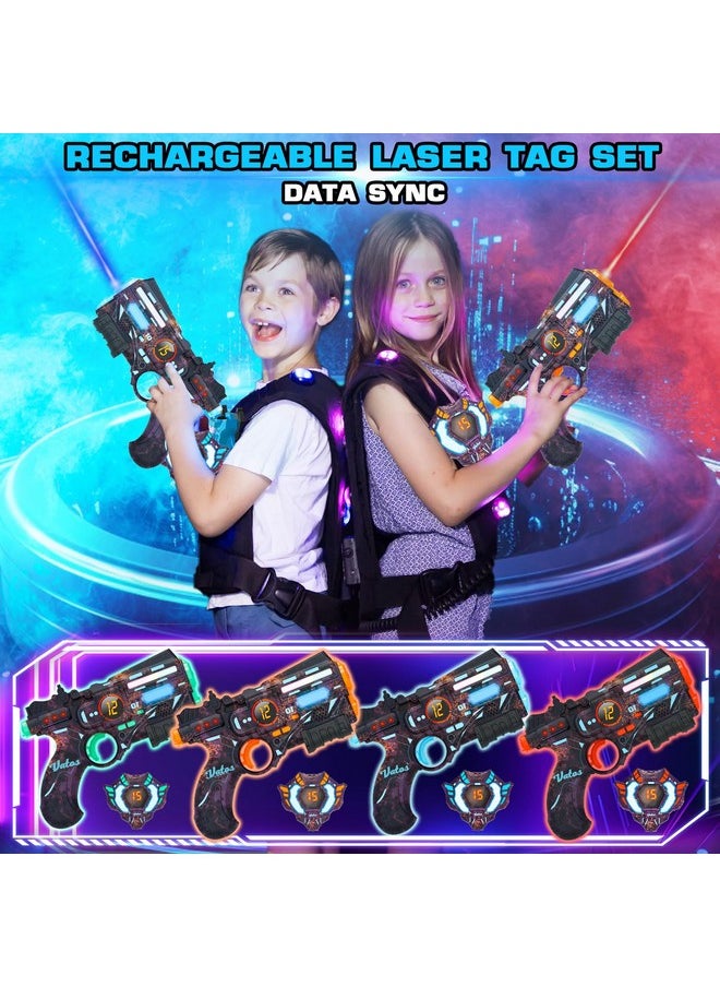 Rechargeable Real-Time Data Sync Laser Tag Gun - Infrared Laser Tag Sets Of 4 Gun 4 Vest With Glowing Light, Lazer Tag Game For Adults, Laser Tag Gun Set Of 4 For Boys Girls Age 6-12 Years Old