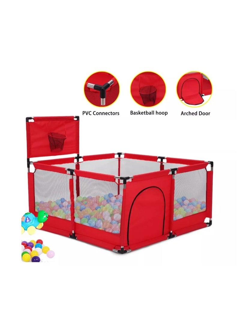 Happy Game Fence Portable Playpen for Children Safety Playpen for Kids Red Playpen Indoor and Outdoor Use Folding Fence for Toddlers Easy Fold Safety Play Yard for Baby Enclosed Pen for Small Children Yard Pen for Kids Safe Baby Corral Crib Divider Exercise Pen for Toddler With 30 Balls