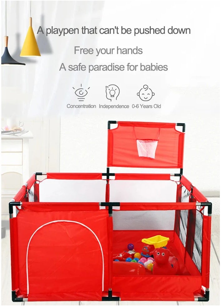 Happy Game Fence Portable Playpen for Children Safety Playpen for Kids Red Playpen Indoor and Outdoor Use Folding Fence for Toddlers Easy Fold Safety Play Yard for Baby Enclosed Pen for Small Children Yard Pen for Kids Safe Baby Corral Crib Divider Exercise Pen for Toddler With 30 Balls