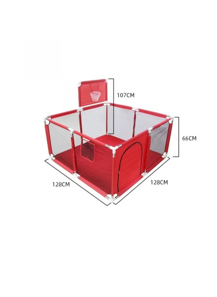 Happy Game Fence Portable Playpen for Children Safety Playpen for Kids Red Playpen Indoor and Outdoor Use Folding Fence for Toddlers Easy Fold Safety Play Yard for Baby Enclosed Pen for Small Children Yard Pen for Kids Safe Baby Corral Crib Divider Exercise Pen for Toddler With 30 Balls