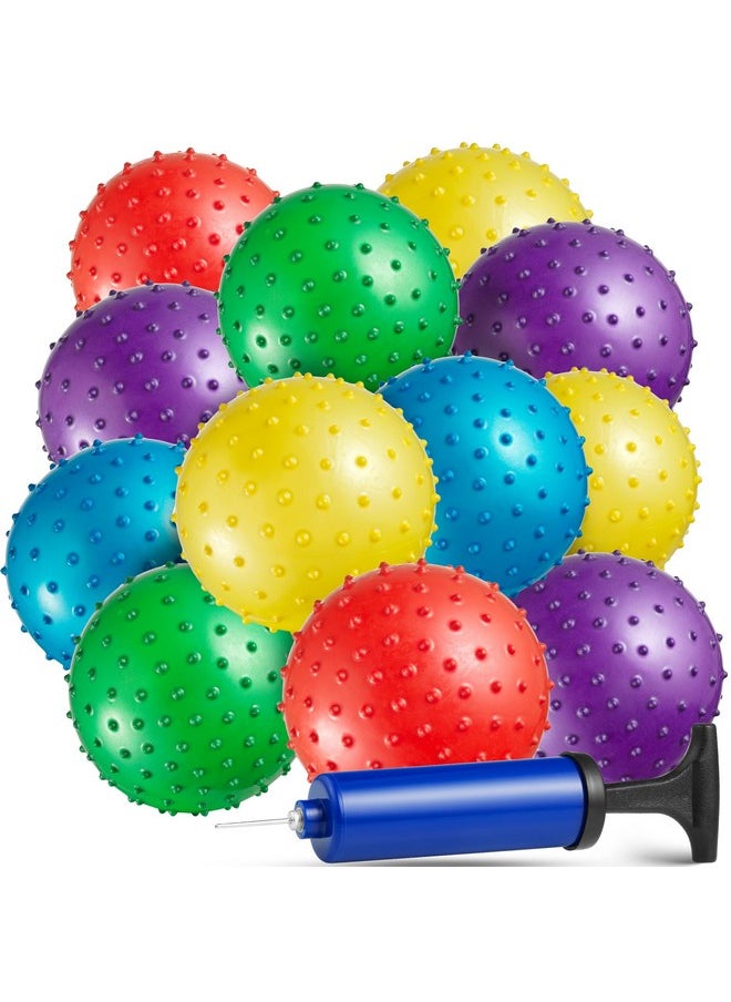 Mini Knobby Balls - (Pack Of 12) Bulk 5 Inch Sensory Balls And Spiky Massage Stress Balls With Pump, Fun Bouncy Ball Party Favors