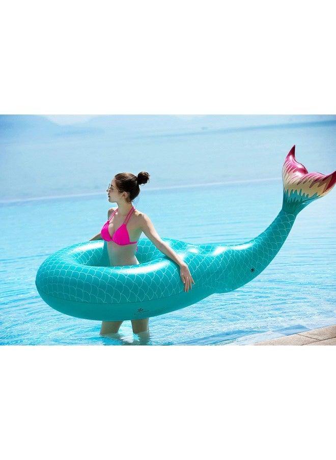 Giant Inflatable Mermaid Tail Pool Float With Fast Valves Summer Beach Swimming Pool Party Lounge Raft Decorations Toys For Adults Kids (Green)