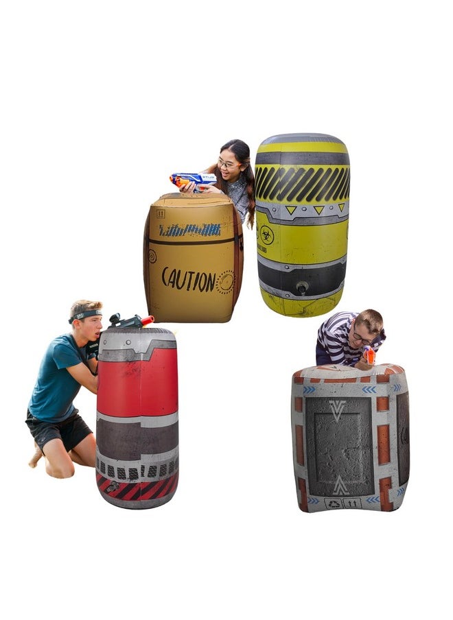 Inflatable Bunkers Set - Barrels For Laser Tags, Blast Guns & Paintball - Inflatable Paintball Battle And Outdoor War Zone Bunker Toys - Easy Set Up Army Party And Laser Tag Battle Gun Game