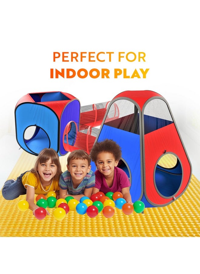 4Pc Pop Up Play Tent And Tunnel Bundle For Toddlers And Kids - Indoor & Outdoor Playhouse With Storage Bag, Red & Blue