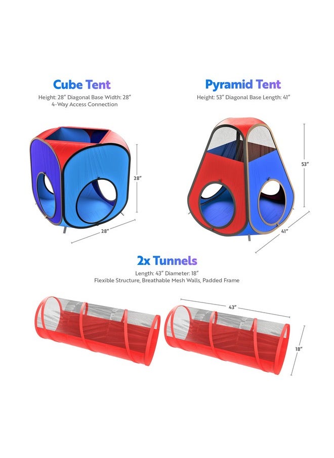 4Pc Pop Up Play Tent And Tunnel Bundle For Toddlers And Kids - Indoor & Outdoor Playhouse With Storage Bag, Red & Blue