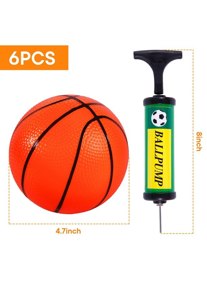 6Pcs Mini Basketballs, Inflatable Basketball Rubber Basketballs With Pump For Over Door Mini Hoop For Kids Adults Indoor Outdoor Play, For Kids, Christmas Party Favors