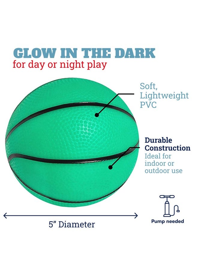 Glow In The Dark Basketball, Pack Of 2 - Mini Basketball Toys For Indoor Or Outdoor Play - Soft, Lightweight, Easy Grip And Durable Design - Ideal For Nighttime Fun - Green, 5-Inch Diameter