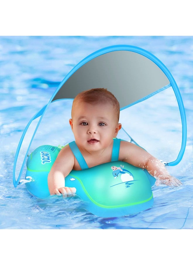 Baby Swimming Float With Upf50+ Sun Canopy Baby Floats For Pool No Flip Overbaby Pool For Baby Age Of 3-36 Months (Blue, L)
