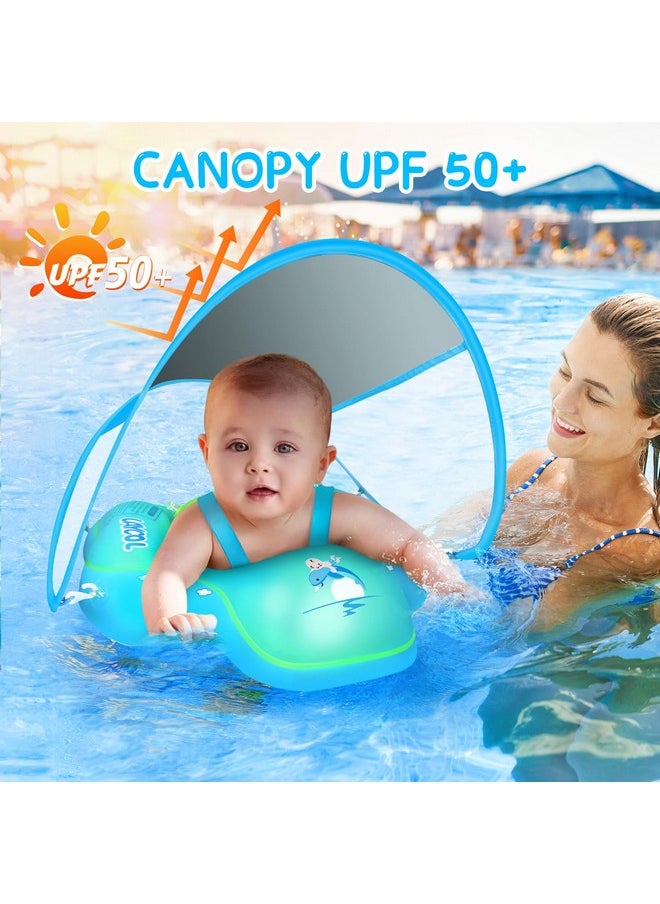 Baby Swimming Float With Upf50+ Sun Canopy Baby Floats For Pool No Flip Overbaby Pool For Baby Age Of 3-36 Months (Blue, L)