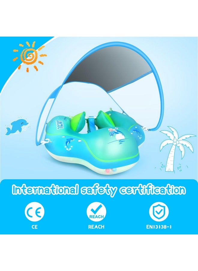 Baby Swimming Float With Upf50+ Sun Canopy Baby Floats For Pool No Flip Overbaby Pool For Baby Age Of 3-36 Months (Blue, L)