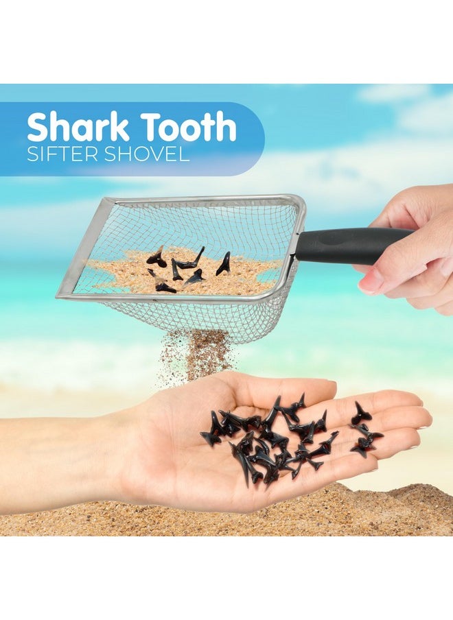 2X Shark Tooth Sifter For Beach With 2X Small Mesh Beach Bag For Shell Collecting, Metal Sand Scoop For Picking Up Shells - Beach Toys For Kids (2 Sets)