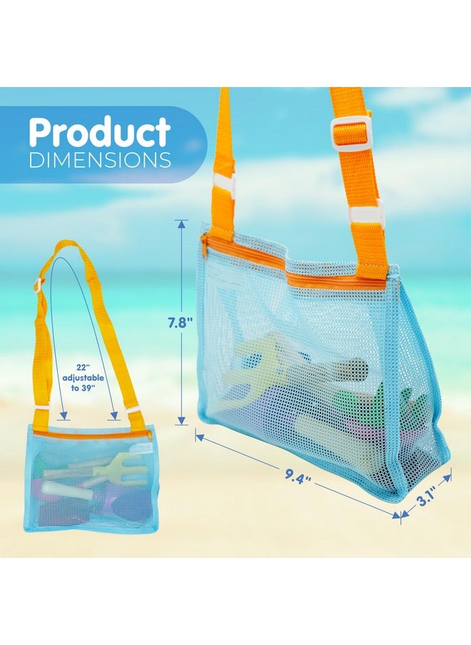 2X Shark Tooth Sifter For Beach With 2X Small Mesh Beach Bag For Shell Collecting, Metal Sand Scoop For Picking Up Shells - Beach Toys For Kids (2 Sets)