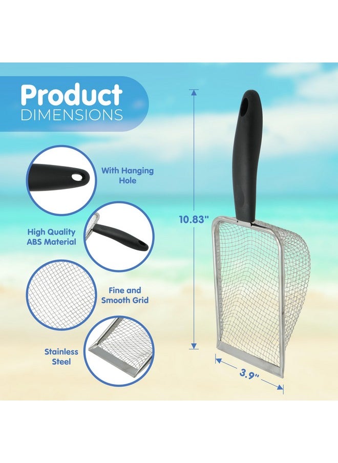 2X Shark Tooth Sifter For Beach With 2X Small Mesh Beach Bag For Shell Collecting, Metal Sand Scoop For Picking Up Shells - Beach Toys For Kids (2 Sets)