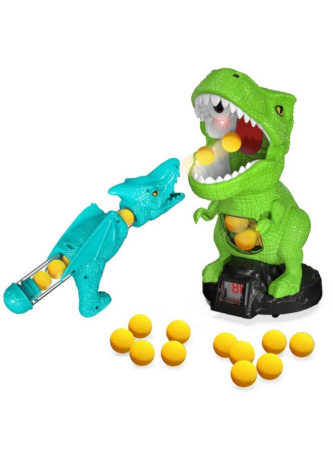 Babyhome Movable Dinosaur Shooting Toys For Kids 3 4 5 6 7+ Years, Tyrannosaurus Target With Water Mist Spray And Pterosaur Air Pump Foam Blaster(Green)