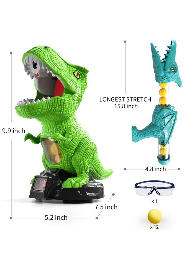 Babyhome Movable Dinosaur Shooting Toys For Kids 3 4 5 6 7+ Years, Tyrannosaurus Target With Water Mist Spray And Pterosaur Air Pump Foam Blaster(Green)