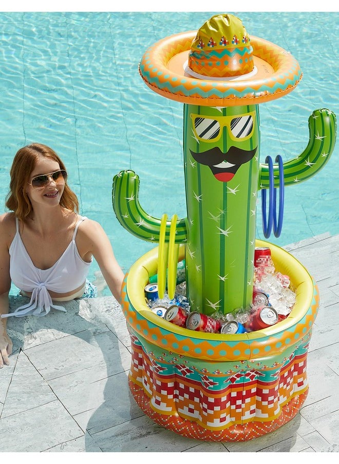 Inflatable Pool Party Cooler - Fiesta Cactus Ice Bucket Luau Hawaiian Tropical Beach Themed Birthday Easter Party Decorations Favors Supplies Decor Blow Up Drink Cooler Outdoor Kids Adults