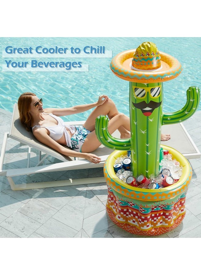 Inflatable Pool Party Cooler - Fiesta Cactus Ice Bucket Luau Hawaiian Tropical Beach Themed Birthday Easter Party Decorations Favors Supplies Decor Blow Up Drink Cooler Outdoor Kids Adults