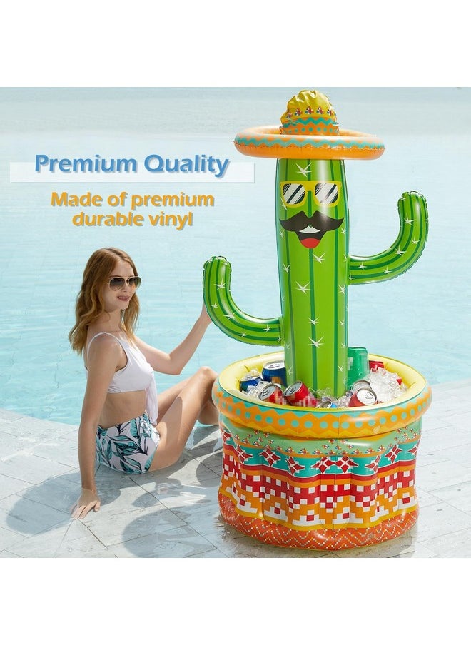 Inflatable Pool Party Cooler - Fiesta Cactus Ice Bucket Luau Hawaiian Tropical Beach Themed Birthday Easter Party Decorations Favors Supplies Decor Blow Up Drink Cooler Outdoor Kids Adults