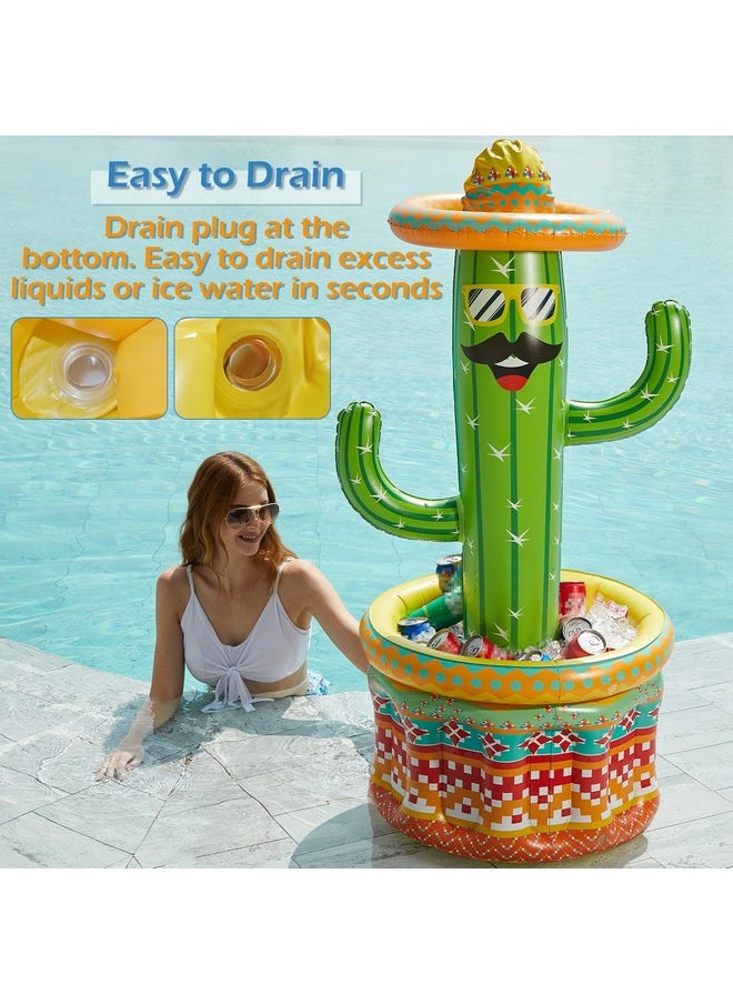 Inflatable Pool Party Cooler - Fiesta Cactus Ice Bucket Luau Hawaiian Tropical Beach Themed Birthday Easter Party Decorations Favors Supplies Decor Blow Up Drink Cooler Outdoor Kids Adults