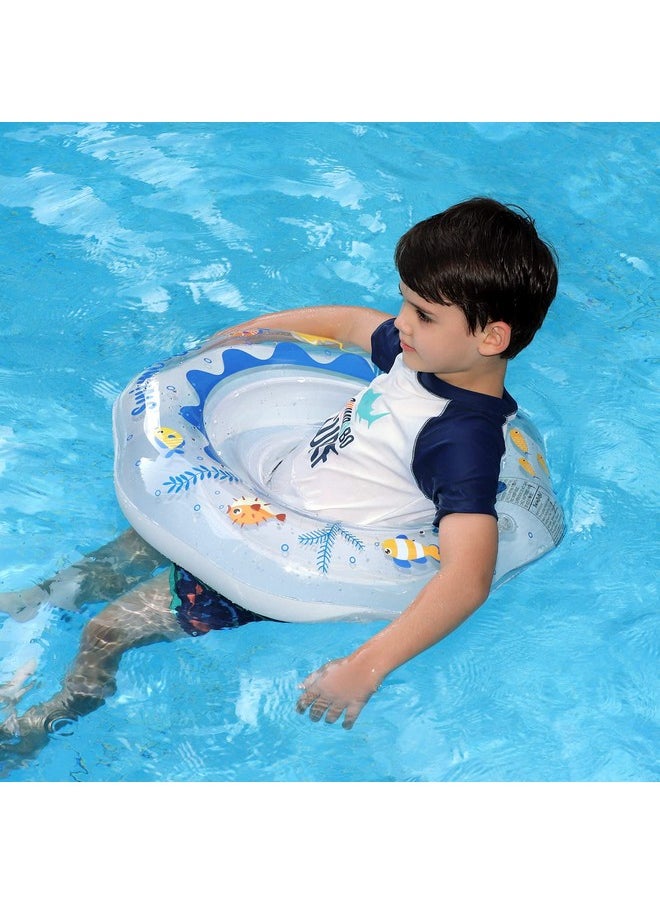 Inflatable Baby Swimming Float With Safe Seat For Age 6-36 Months Toddler (White Ocean)