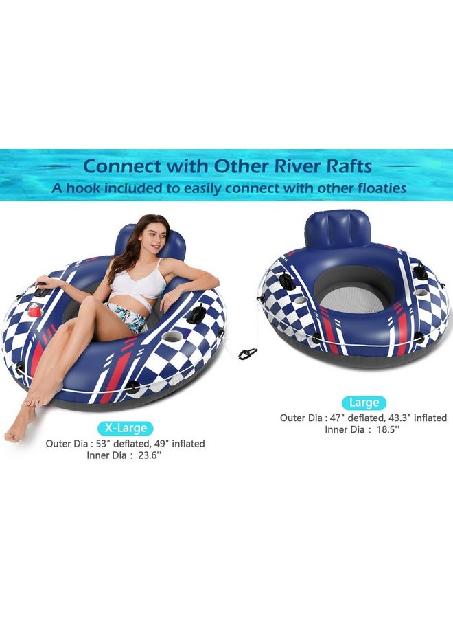 Inflatable River Tube Float - Heavy Duty River Float Pool Floats Lake Premium Water Tubes For Floating Recreational River Raft Lounge Floaties With 2 Cup Holders For Adult