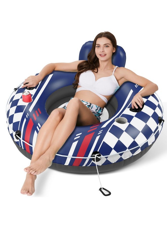 Inflatable River Tube Float - Heavy Duty River Float Pool Floats Lake Premium Water Tubes For Floating Recreational River Raft Lounge Floaties With 2 Cup Holders For Adult