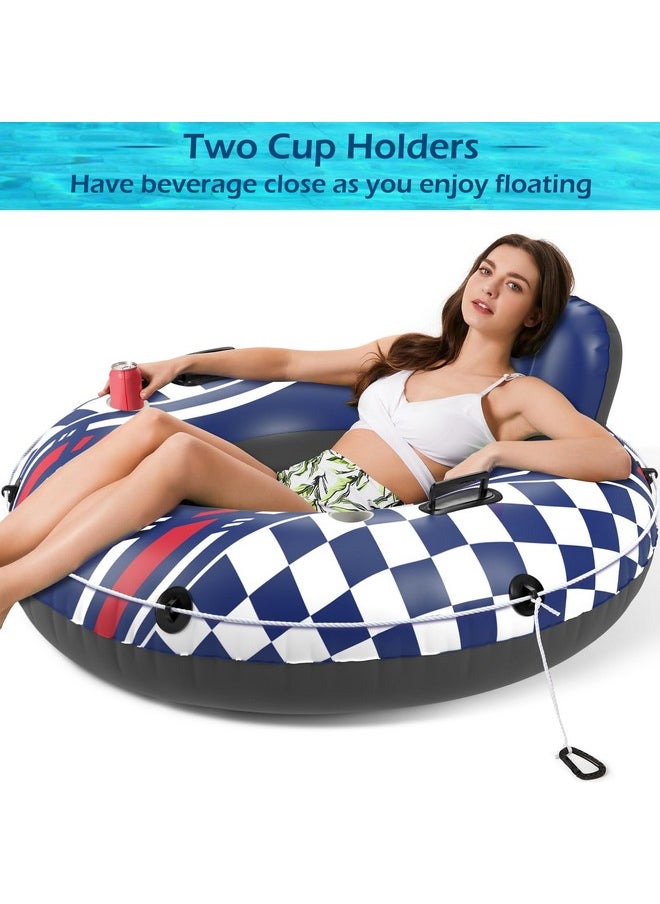 Inflatable River Tube Float - Heavy Duty River Float Pool Floats Lake Premium Water Tubes For Floating Recreational River Raft Lounge Floaties With 2 Cup Holders For Adult