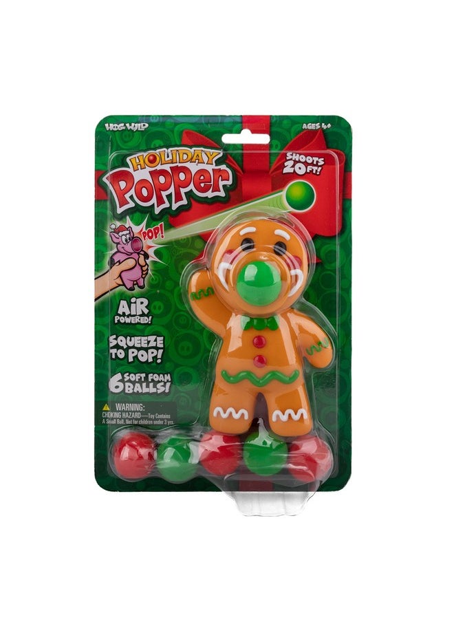 Christmas Gingerbread Ball Popper Toy - Holiday Stocking Stuffer Includes 4 Soft Foam Balls - Squeeze To Pop Air Powered Balls Up To 20 Feet - Indoor/Outdoor Play - Gift For Kids, Girls, Boys