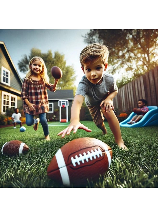 3-Pack 8-Inch Waterproof Footballs For Pool, Beach, & Backyard - Ideal For Water & Land Play - Inflatable Toy Balls With Air Pump - Outdoor Fun, Pee-Wee Junior Size For Kids & Teens (Brown)