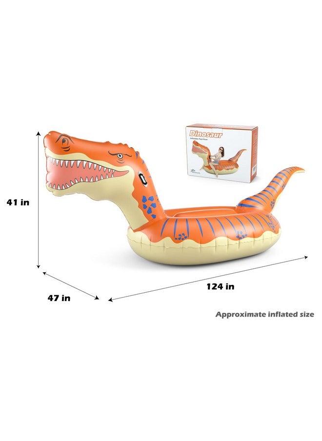 Inflatable Dinosaur Pool Float For Boys Girls Adults 124'' Giant T-Rex Floatie Summer Beach Swimming Pool Inflatables Ride On Party Pool Toys Raft Lounge Kids Tyrannosaurus Rex Toys