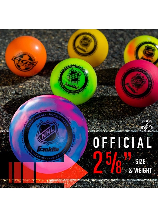 Nhl Hockey Balls - No Bounce Outdoor Street + Roller - Official Size - 3 Pack - Assorted Colors