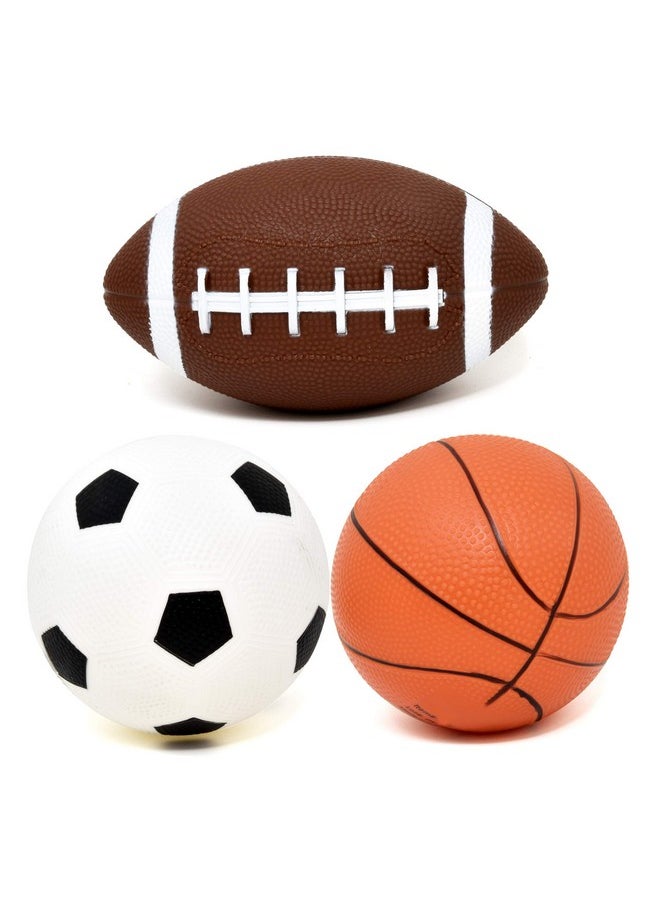 Set Of 3 Sports Balls For Kids, Mini Sport Pack Includes Football, Soccer & Basketball For Soft Indoor & Outdoor Play Great For Toddlers & Little Hands