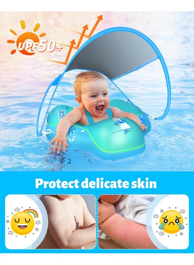 Baby Swimming Float Inflatable Baby Pool Float Ring Newest With Sun Protection Canopy,Add Tail No Flip Over For Age Of 3-36 Months