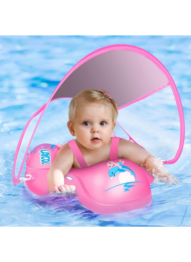 Baby Swimming Float With Upf50+ Sun Canopy Baby Floats For Pool No Flip Overbaby Pool For Baby Age Of 3-36 Months (Pink, L)