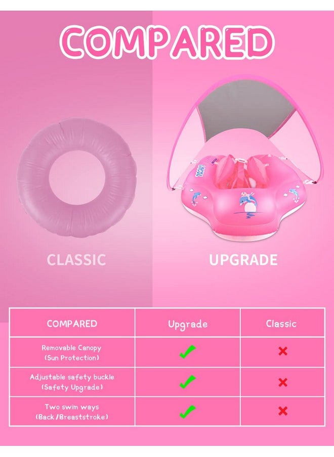 Baby Swimming Float With Upf50+ Sun Canopy Baby Floats For Pool No Flip Overbaby Pool For Baby Age Of 3-36 Months (Pink, L)