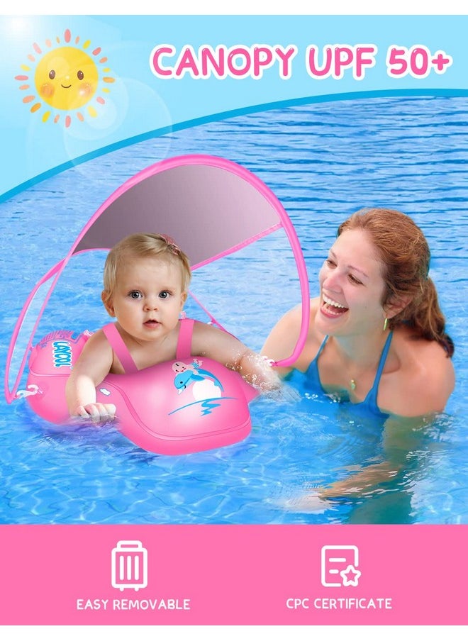Baby Swimming Float With Upf50+ Sun Canopy Baby Floats For Pool No Flip Overbaby Pool For Baby Age Of 3-36 Months (Pink, L)